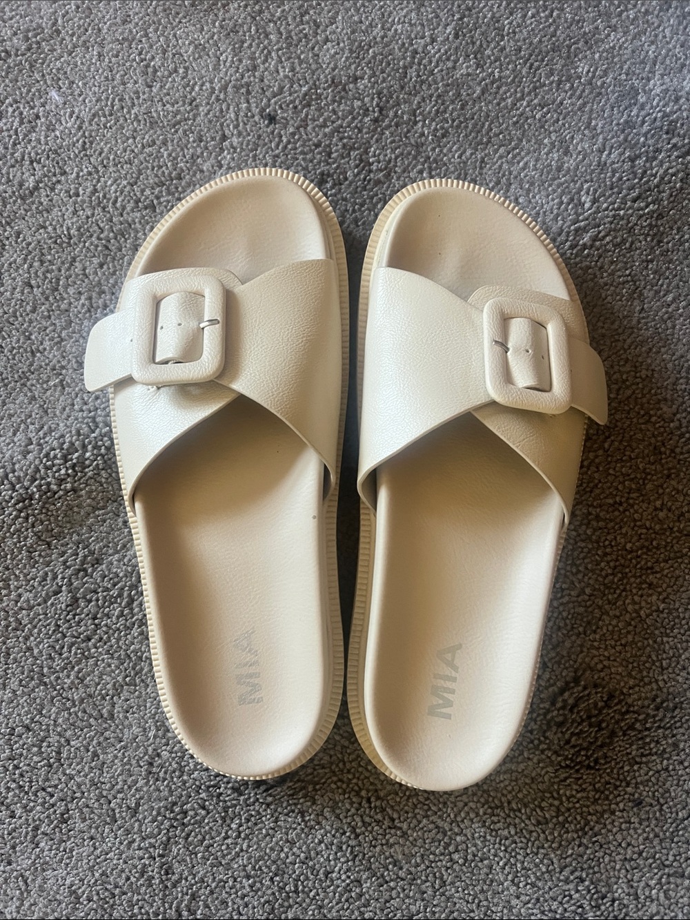 MIA Women's Cream Cross‑Strap Slide Sandals with Buckle